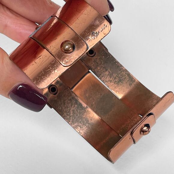 VTG Signed Renoir Copper Brutalist Cuff Bracelet  MCM Woven Riveted Metal Unisex - Picture 7 of 9